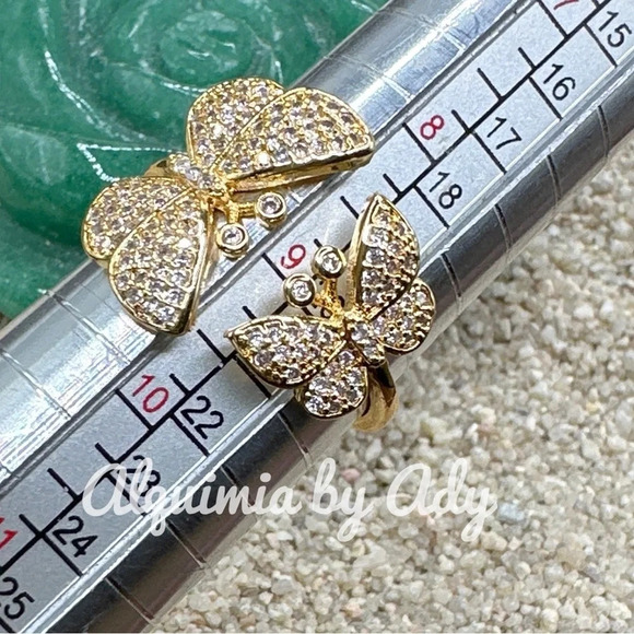 Gold steel chunky maximalist diamond pave style rhinestones cuff ring/butterfly - Picture 2 of 7